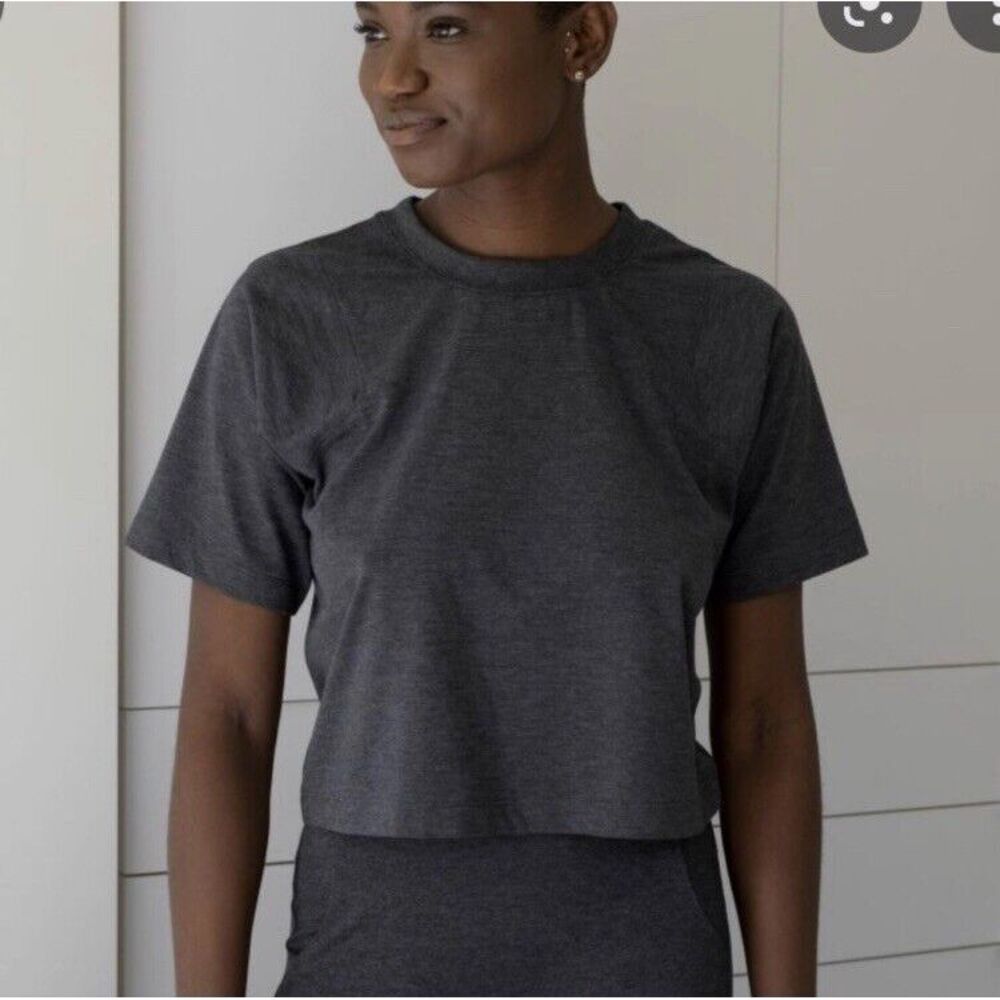 NEW Lunya Womens Restore Short Sleeve Boxy‎ Crop Crew Neck Tee Shirt Gray Sz XL
